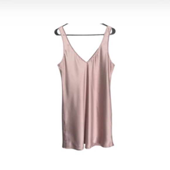 Flounce London Satin Sleeveless V-Neck Mini Slip Dress In Blush Pink - Size 10 - Picture 3 of 8